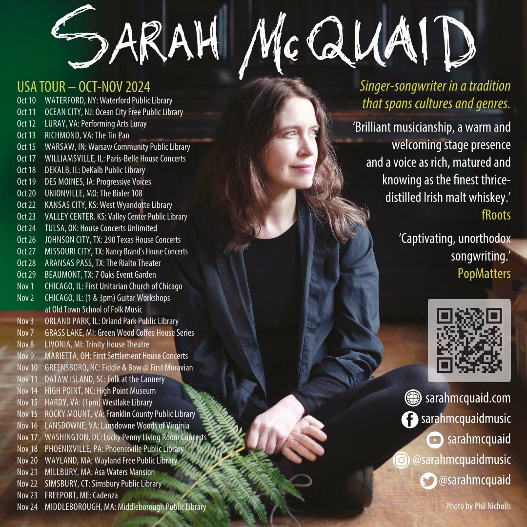 sarahmcquaid's tweet photo. Looking forward to my autumn UK and USA tour! Retweets hugely appreciated, and please book in advance if you can. See https://t.co/RhQQizHBy1 for newsletter signup and info for all shows. Thank you so much! #concert #livemusic #keepmusiclive #whatson #events -> https://t.co/SBJXmUh9CO