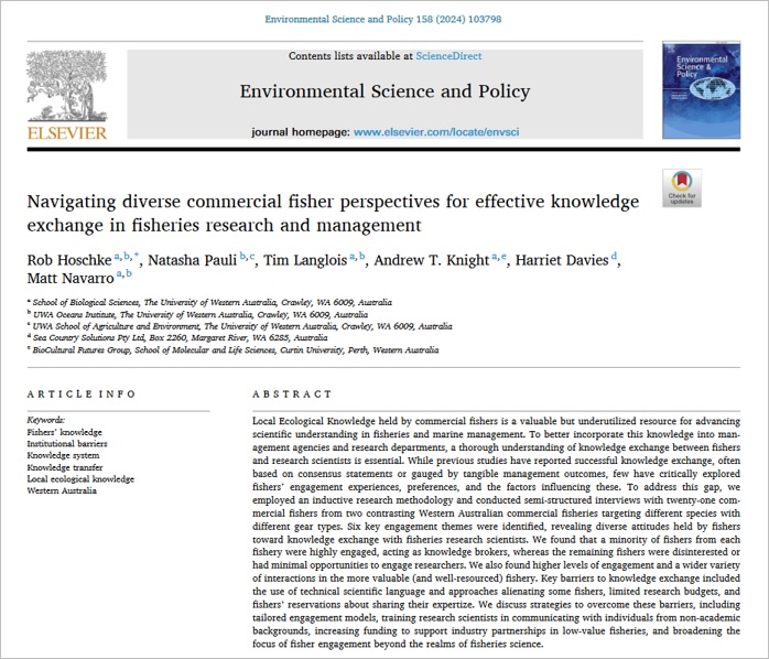 EIUI_Dal's tweet image. #LocalKnowledge relevant to #ResourceManagement decisions is often underused. Hoschke et al. @natasha_pauli studied #KnowledgeExchange btw fishers &amp;amp; researchers. Key barriers: scientific language, fisher alienation, &amp;amp; fishers’ hesitation to share knowledge doi.org/10.1016/j.envs…