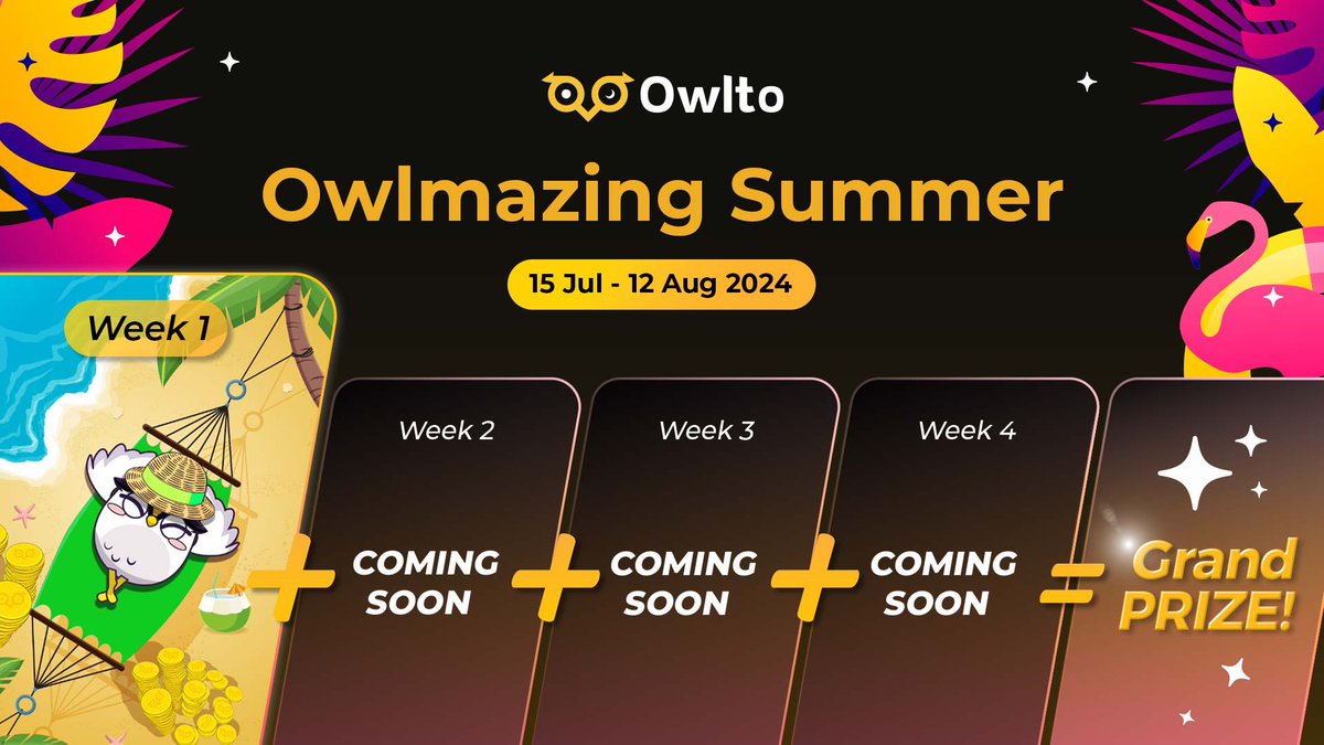 Owlto_Finance's tweet photo. 1) 𝐎𝐰𝐥𝐦𝐚𝐳𝐢𝐧𝐠 𝐒𝐮𝐦𝐦𝐞𝐫 𝐢𝐬 𝐡𝐞𝐫𝐞 ☀️🏖️

🏆4 exclusive Owlto NFTs
🏆1 mysterious grand prize
⏰15 Jul - 12 Aug (4 weeks)

🔗 https://t.co/owFwJqVEUW

Enjoy the summer vibe with us👇 https://t.co/BvIPI7UIBr
