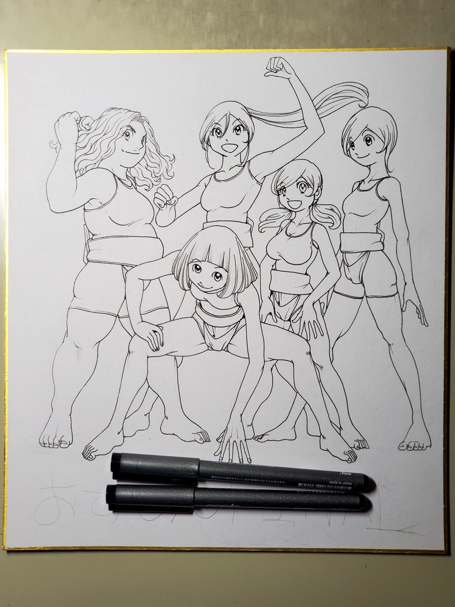 おすもんFINAL 個人的には一発描きの最高レベル難度の大色紙のペン入れ終わり ひと安心('▽`)  今日から原稿背景作業