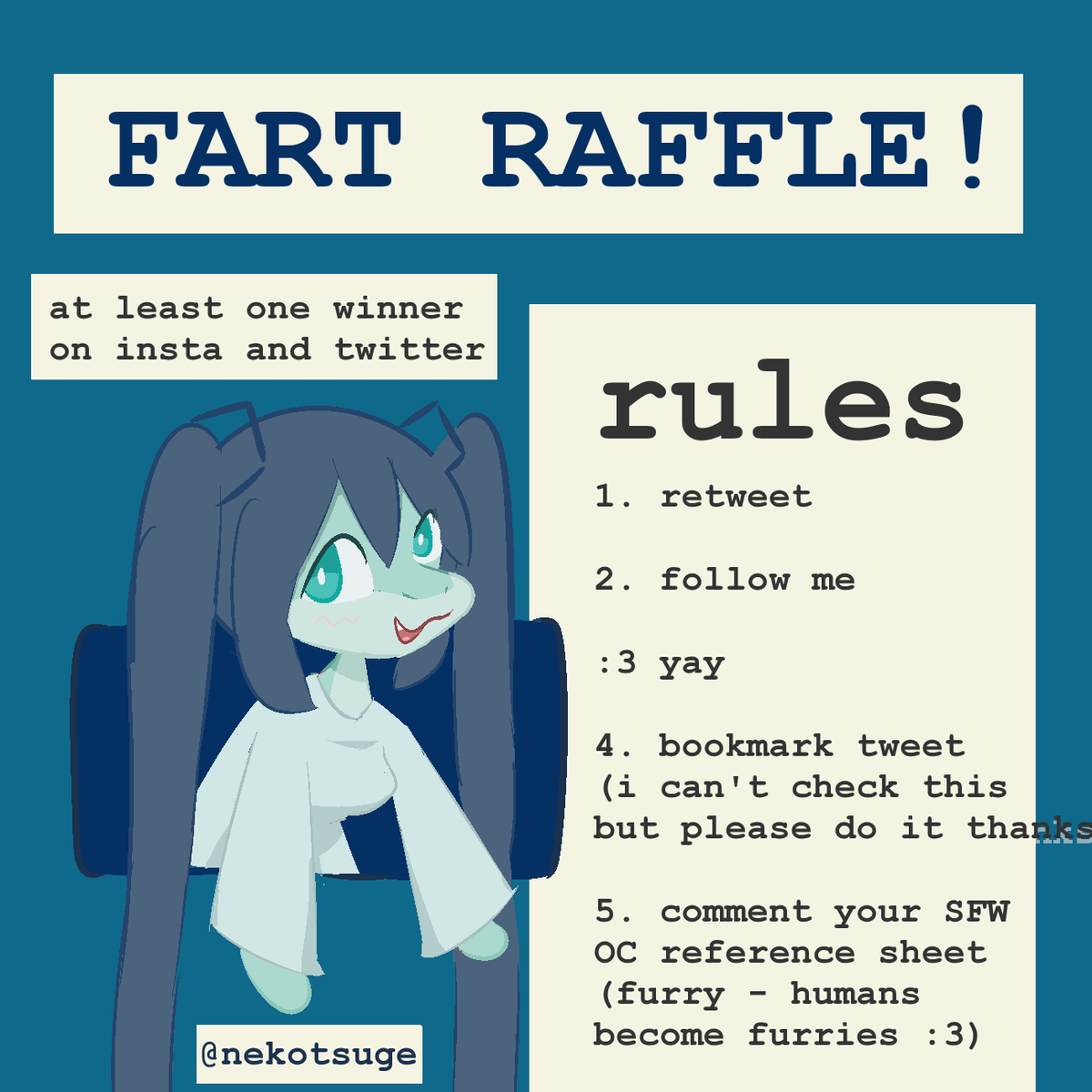 nekotsuge's tweet photo. ✨✨ Art raffle  ✨✨
To celebrate 100 followers on the Instagrams
Ends when I get 100 followers on Twitter or August 1, whichever comes first

Yay!! https://t.co/22uc2UBvQn