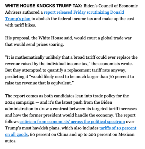 ericadyork's tweet photo. Politico covered the CEA's new report on Trump's tariffs and pointed to @TaxFoundation's new analysis on his tax and tariff plans too (“criticism from economists’ across the political spectrum”). 

We find a new trade war could fully wipe out the gains from tax reform. https://t.co/TvZe3Uk52y