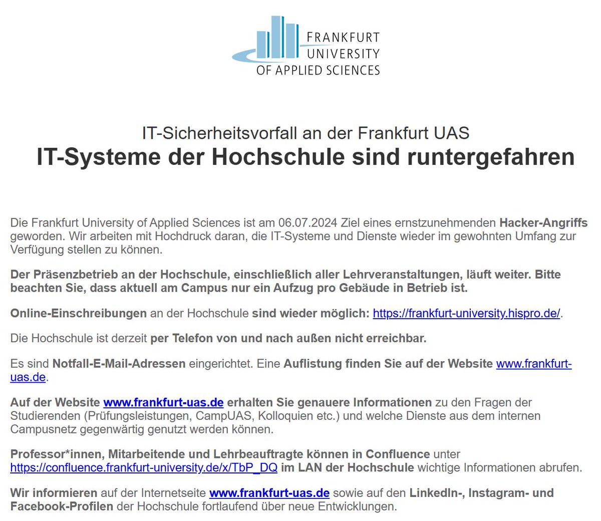 Dennis_Kipker's tweet image. Auch #Aufzugfahren geht wieder - wenn aktuell auch nur mit einem Aufzug pro Gebäude, aber gut, dass die wesentlichen Systeme wieder einsatzbereit sind und es voran geht:
"#Hochschule #Frankfurt nach Hacker-Angriff zum Teil wieder am Netz"
hessenschau.de/panorama/frank…