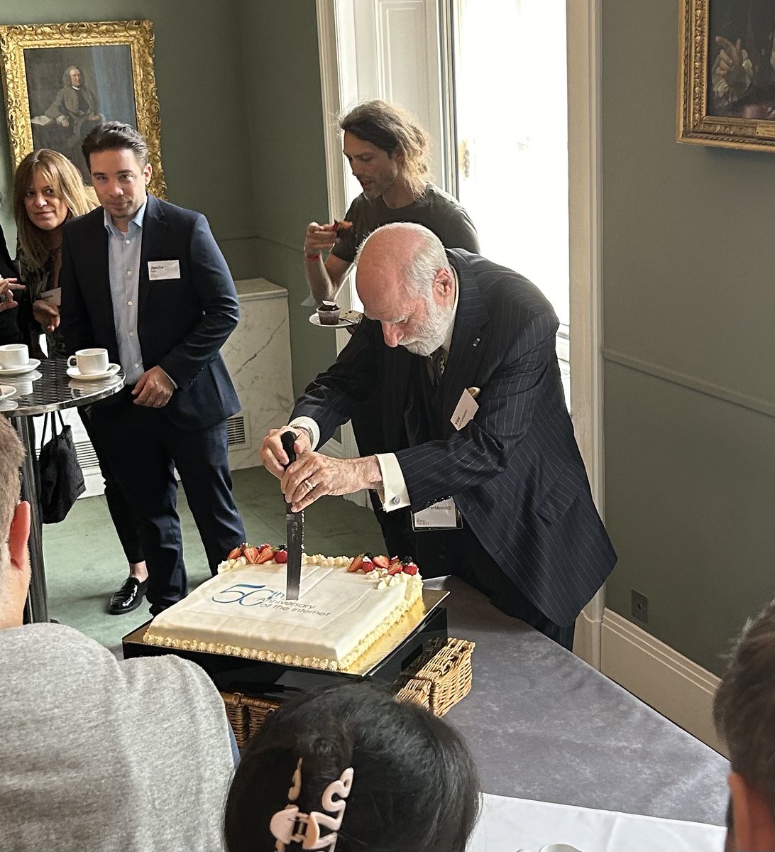 Is Vint Cerf <a href="/vgcerf/">vinton g cerf</a> cutting the Internet cake or dividing it into packets? I just hope he doesn’t have to get it into 1500 bits! <a href="/royalsociety/">The Royal Society</a> <a href="/sotonWSI/">sotonWSI</a> <a href="/TheOfficialACM/">Association for Computing Machinery</a> <a href="/DameWendyDBE/">Wendy Hall</a>
