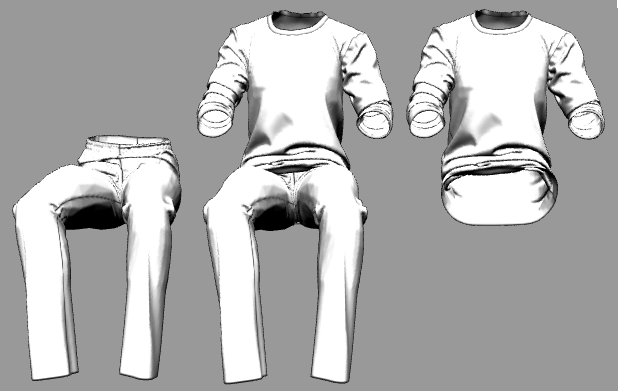 まくり上げた袖って難しいじゃないですか 自分用に必要に駆られて作ったのでジャージなのです こんな感じで Tシャツとズボン・ズボンのみ・Tシャツのみと切り替えることができます