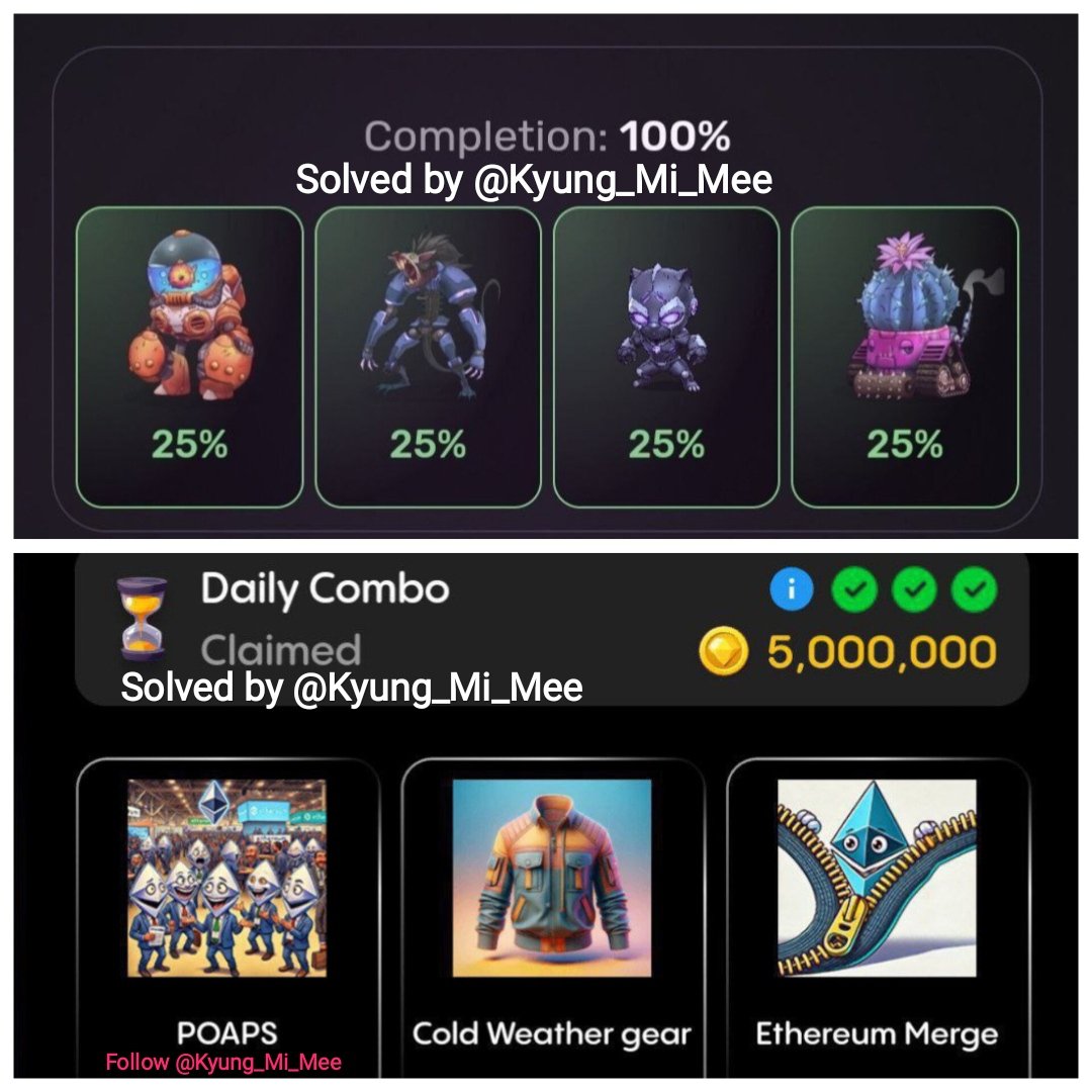 Kyung_Mi_Mee's tweet photo. Daily Combo's - 15th July 2024 🕔

🟪 PixelVerse
🟦 Gemz
🟧 Hamster Kombat
🟨 MemeFi

🧑🏻‍💻 Hamster Kombat Morse Code:
M » ▬ ▬
E » ●
R » ● ▬ ●
K » ▬ ● ▬
L » ● ▬ ● ●
E » ●

🥴 MemeFi combo
1️⃣Chest
2️⃣Chest
3️⃣Chest
4️⃣Leg

Don’t miss out on Telegram Airdrops
#DailyCombo https://t.co/lI7anBwMD3