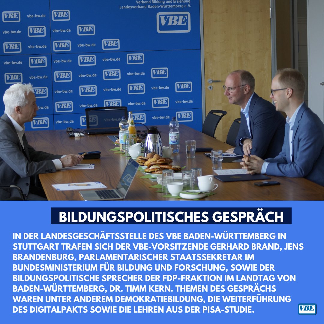 VBE_BW's tweet photo. Wir haben uns mit der #FDP über #Demokratiebildung, #Digitalisierung und über die Lehren aus der aktuellen #PISA-Studie unterhalten. @timmkern @FDPBW @fdp  #wirfüreuch #nurdervbe #gemeinsamzukunftgestalten https://t.co/DiK82gqbcw
