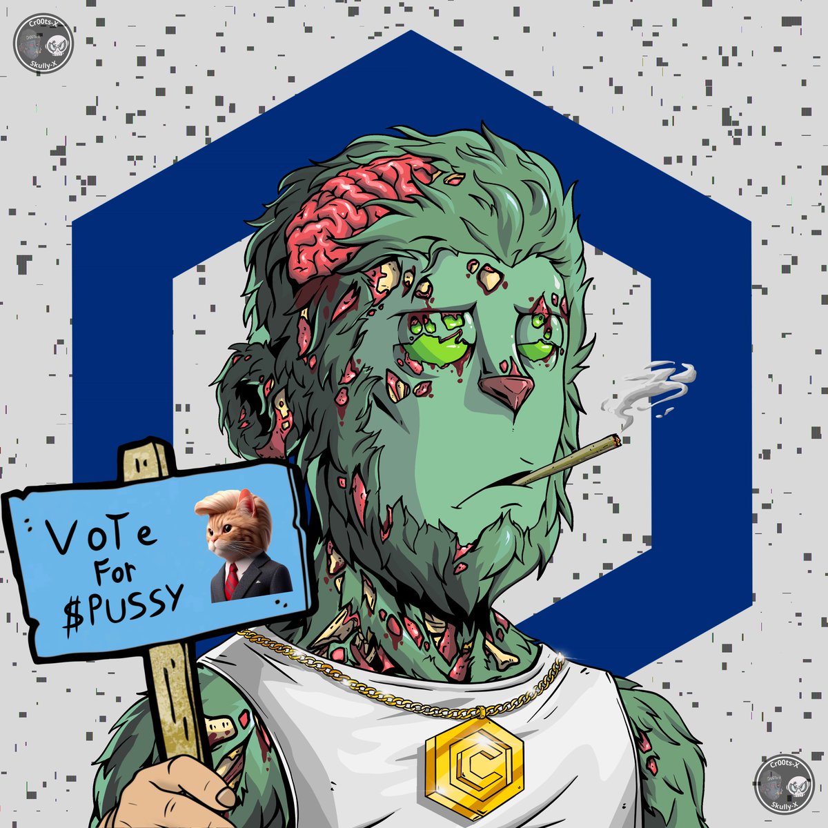 Cr00tsNFT's tweet photo. New traits collaborator: @GrabKitty 

You can now find $PUSSY traits in #TheXLab , try these blue variants and post results on X 😼

Traits: Gaz Mask / Biker Gang jacket / Sign.

Also: their token is on https://t.co/EmtTRpvOZ3, have a look / dyor 🫱🏽‍🫲🏼

https://t.co/7NjCgxFqeT https://t.co/9Wg3twayVu