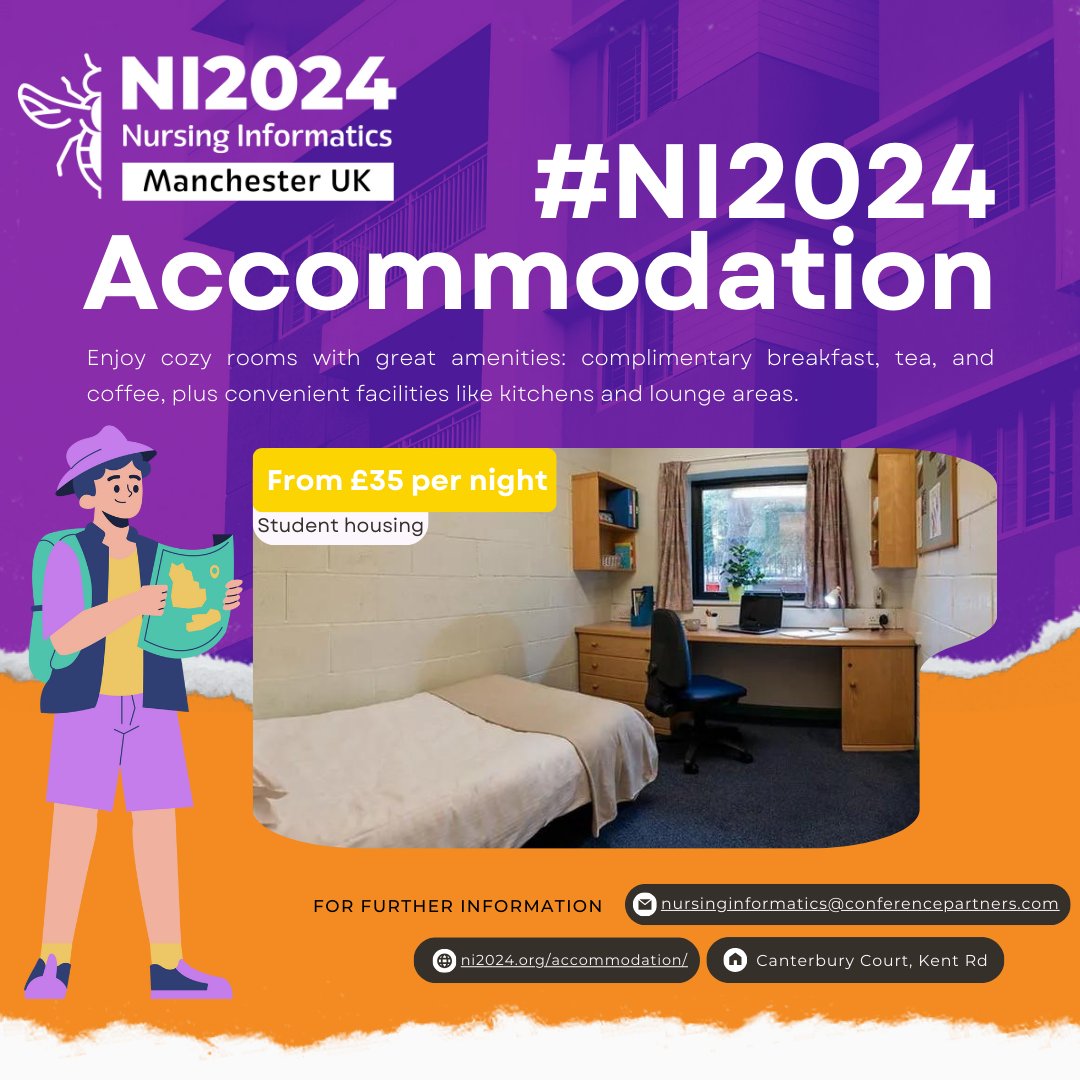 Heading to #NI2024 in Manchester? 🌟

Check out Canterbury Court, our student accommodation! Enjoy cozy rooms, free breakfast, tea &amp; coffee, and shared kitchens and lounges. 
We hope to see you there! 💜

🔗 Learn more: loom.ly/iiGyxPM

 #NursingInformatics #Manchester