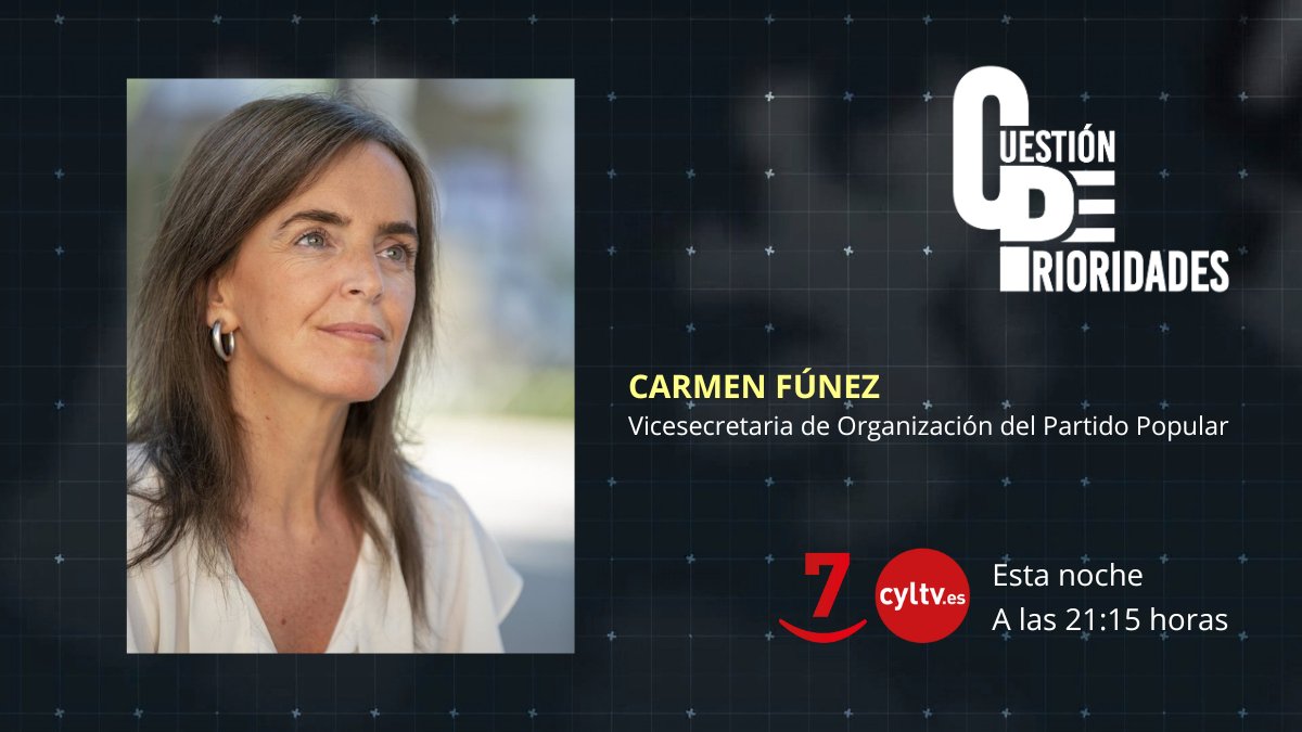 ⏰ A partir de las 21:15h <a href="/JLMartin_Rtvcyl/">José Luis Martín</a> entrevista a <a href="/carmenfunezdg/">Carmen Fúnez</a>, vicesecretaria de Organización <a href="/PPopular/">Partido Popular</a>. En la mesa de análisis: <a href="/carmendoji/">Carmen Domínguez</a>, <a href="/GuilleGarabito/">Guillermo Garabito</a> y Óscar Gálvez.