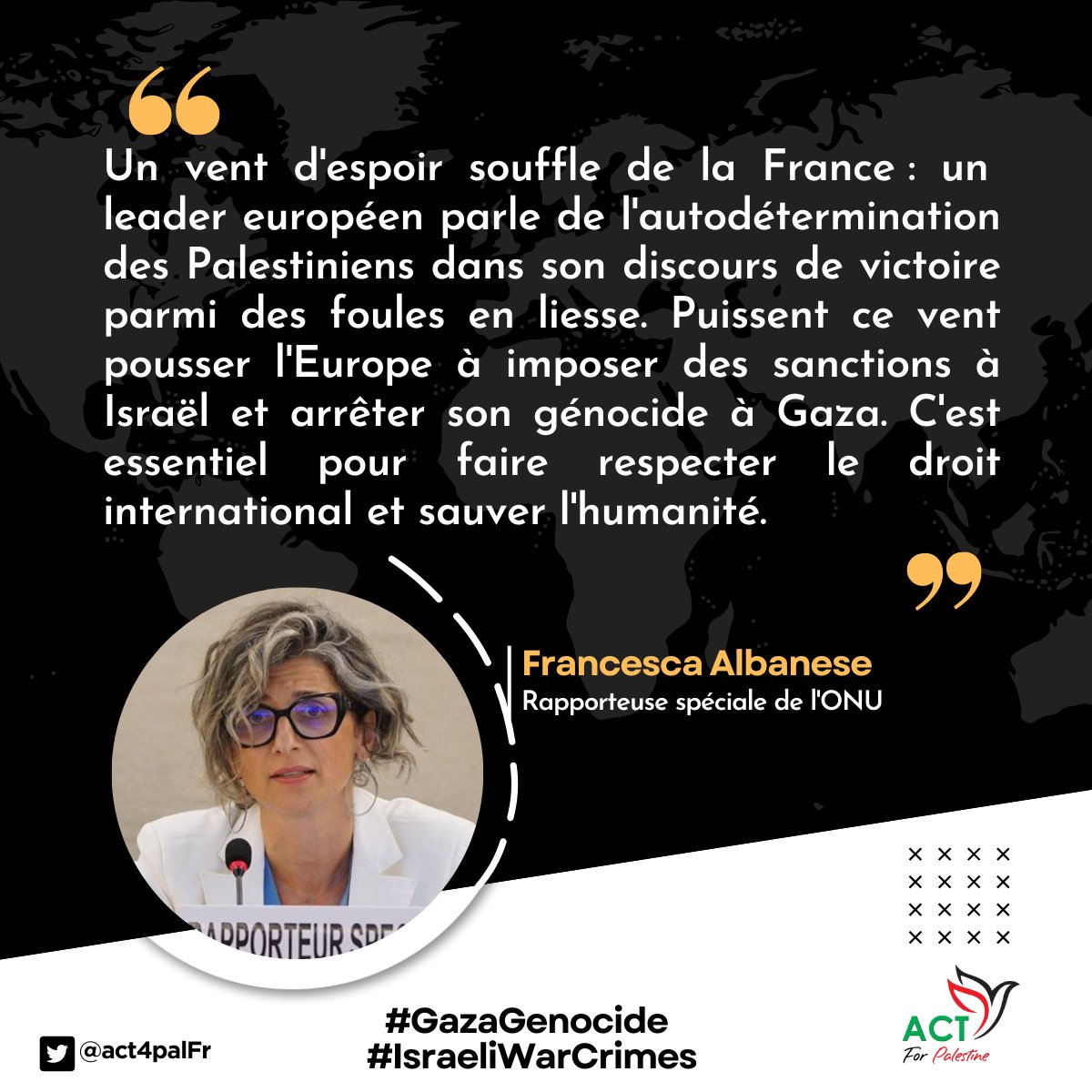 act4palFr's tweet photo. C'est essentiel pour faire respecter le droit international et sauver l'humanité."

@FranceskAlbs https://t.co/ttAIZ7cV0f
