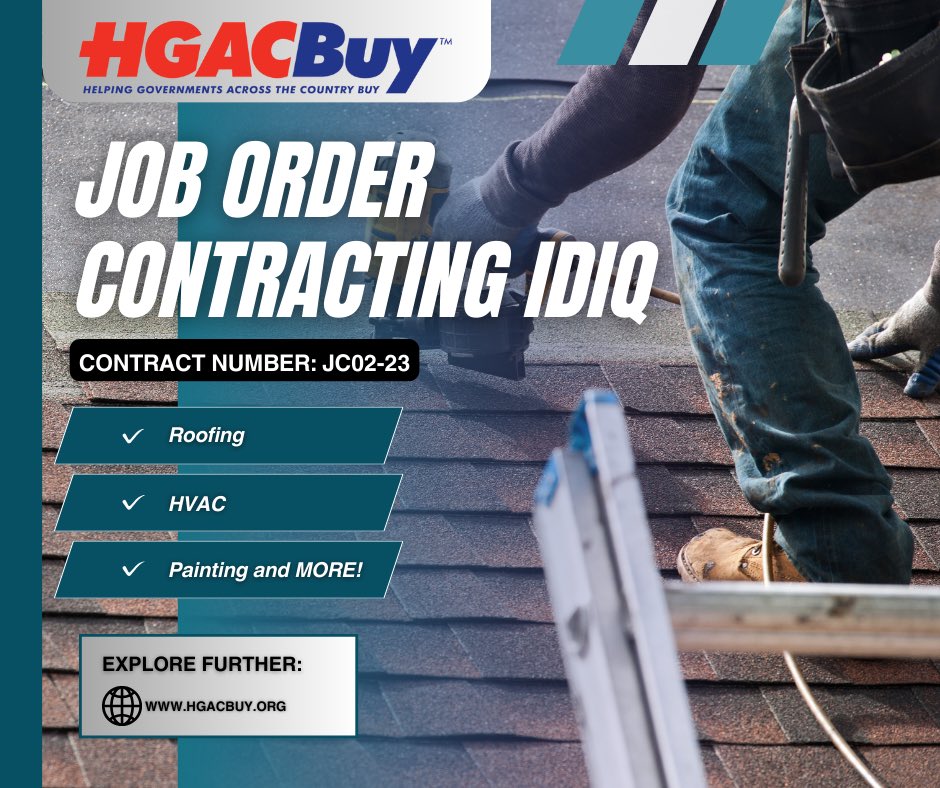 HgacbuyTeam1's tweet image. Streamline Your Projects with HGACBuy! We are proud to introduce our competitively solicited Job Order Contracting IDIQ contract (JC02-23). Learn more at hgacbuy.org #HGACBuy #JobOrderContracting #ConstructionSolutions #ProcurementExcellence #PublicSectorSupport