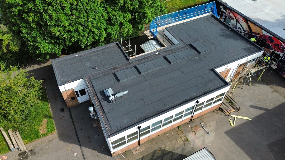Work has recently been completed at Backwell School, old rooflights were removed and the apertures infilled, a new structural deck covered with BMI Icopal Thermazone tapered insulation and Profiles waterproofing system. Rainwater goods replaced and roofline cladding installed.