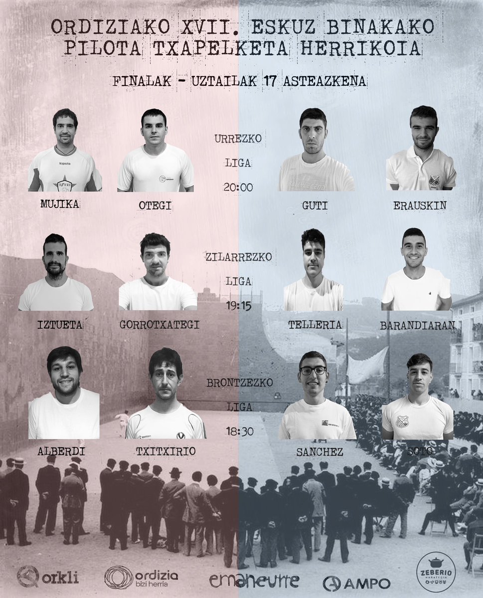 Hemen ditugu FINALISTAK!
Asteazken hontan hasiko dira Ordiziako Jaiak!!! #ordizia #eskupikota #txapelketa #emaneurre