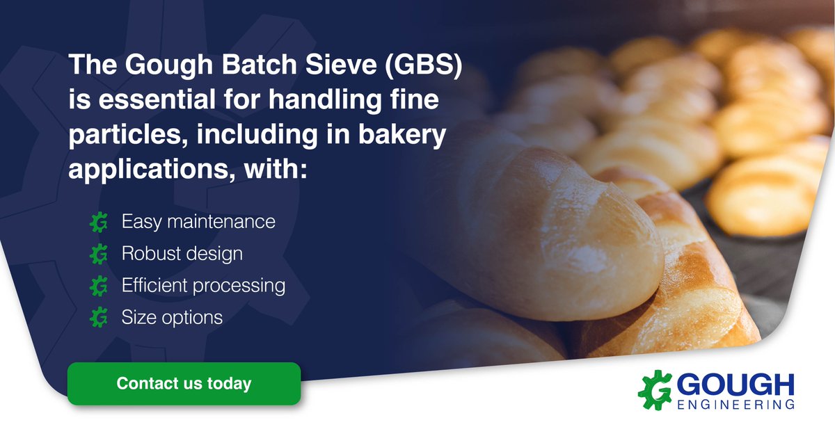 GoughEngineeri1's tweet photo. Quality and safety in food production, including bakeries, rely on effective #MaterialHandling.

The Gough Batch Sieve (GBS) helps manage fine particles like flour dust, ensuring higher product quality and compliance.

Learn more: https://t.co/YdvijGTCYw

#BakeryIndustry https://t.co/Lnlg9acDpJ