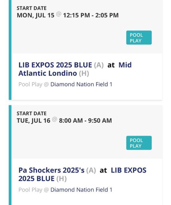 Ryan_Barber13's tweet photo. This is our schedule for Diamond Nation this week. Looking forward to another great tournament! @LIBEXPOS @SummitBase https://t.co/cpxXrgdufZ