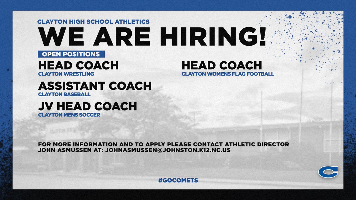 We Are Hiring❗️

We are looking for some amazing coaches to join our team here at Clayton!  Please email Athletic Director John Asmussen for more information or you can DM us here as well!

#GoComets
