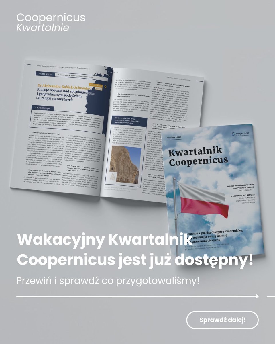 coopernicusPL's tweet photo. Już jest nowe wydanie Kwartalnika Coopernicus, które jest szczególnie wyjątkowe!

Od kwietnia prowadzimy cykl rozmów z polską diasporą naukową, a ich inspirujące historie oraz artykuły z rozdziałów Nauka i Kącik Zagraniczny przeczytacie pod linkiem:
https://t.co/BCfTcpusna https://t.co/KMMeOhIqiw
