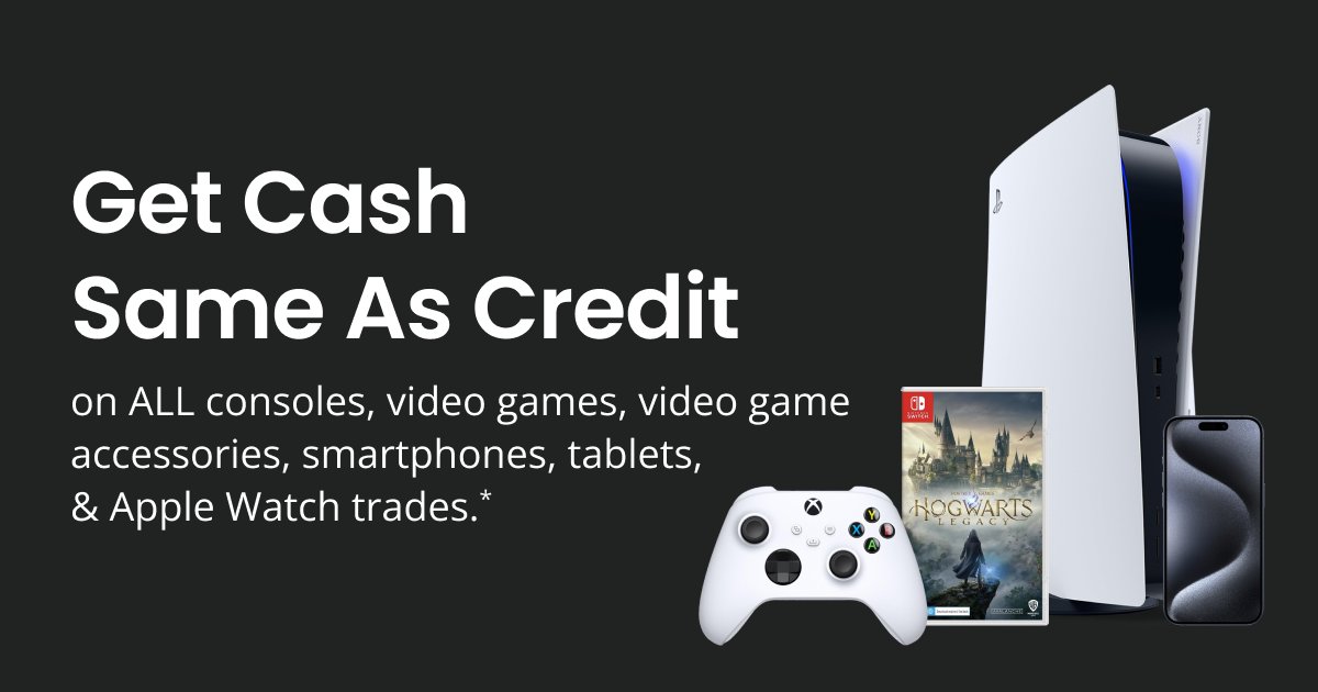 gamestop's tweet image. Ready to upgrade? Get cash equal to credit value on all consoles, games, accessories &amp;amp; tech.
Check your trade values: bit.ly/4bmx9Pw
#GameStop #TradeIn #TradeUp