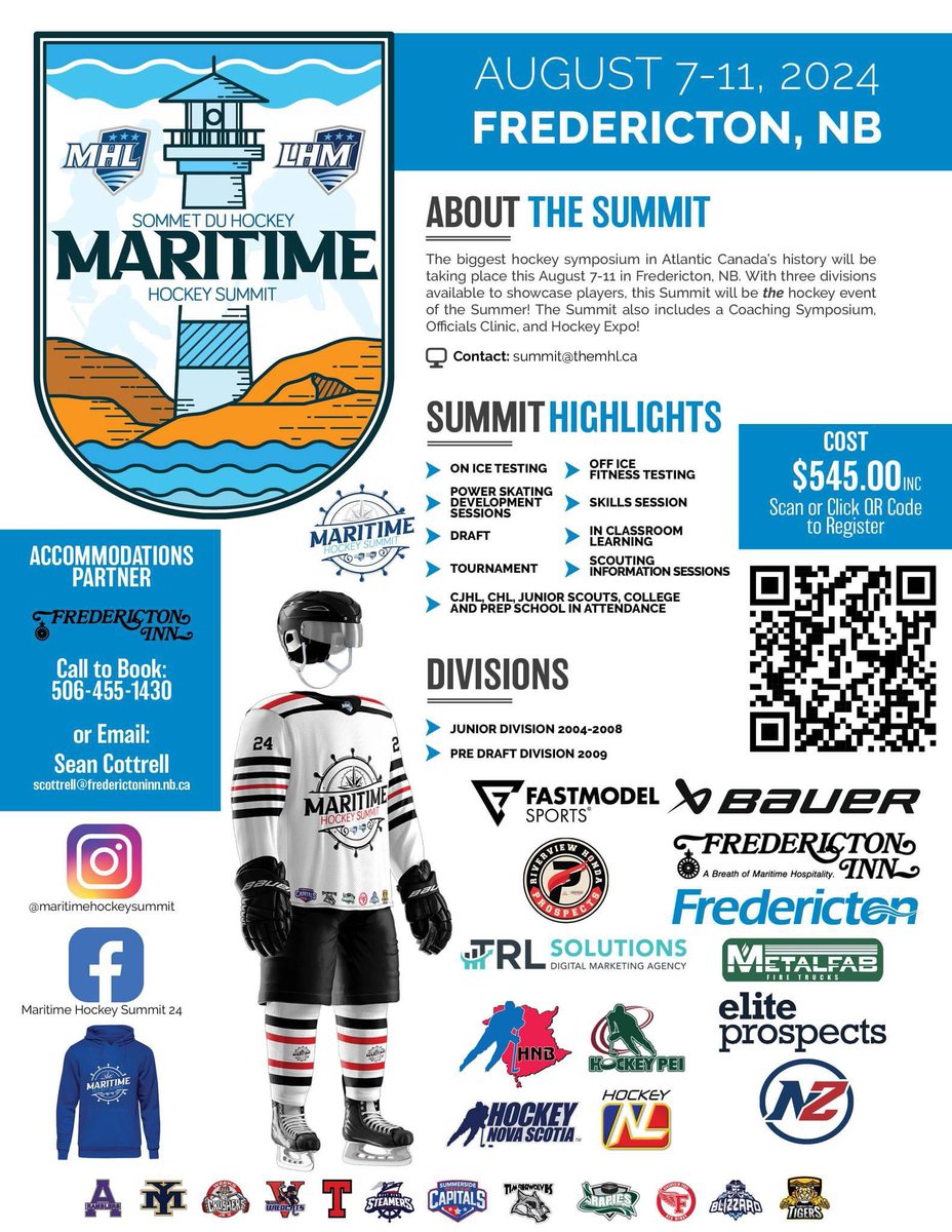 The Maritime Hockey Summit is almost here! ⏳ Registration is filling up fast with only a few spots left. Don't miss out on this incredible opportunity! Click the link  to secure your spot: [go.teamsnap.com/forms/414717

Note: Waitlist only for 2004-2008 goalies