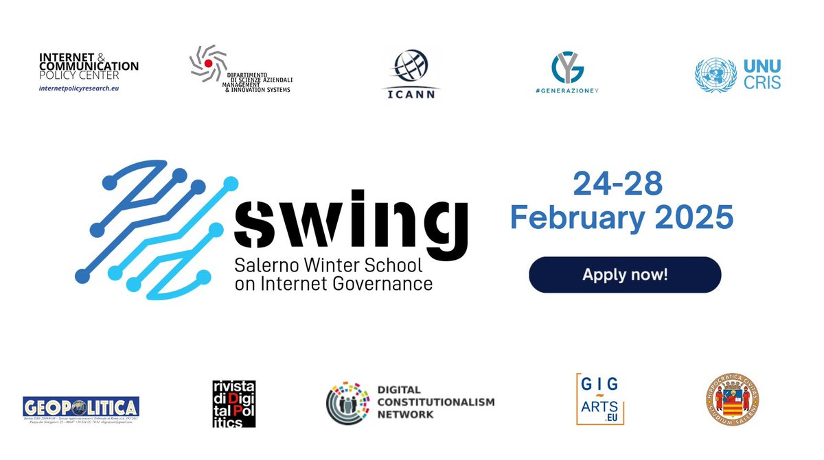 Exciting News! The first edition of the Salerno Winter School on Internet Governance (SWING) is here. Applications open today! Join us for an advanced educational pathway in Internet Governance. #SWING2025 #InternetGovernance
internetpolicyresearch.eu/swing-2025