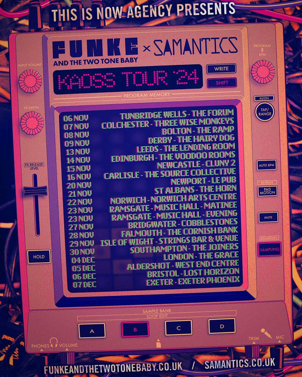 The Kaoss Tour is officially ON! Funke and the Two Tone Baby and I are heading out on the road together for a 20 date, double headline tour around the UK, and what a tour it's going to be! 🎟️🎟️🎟️'s go live from Thursday at 10am! X