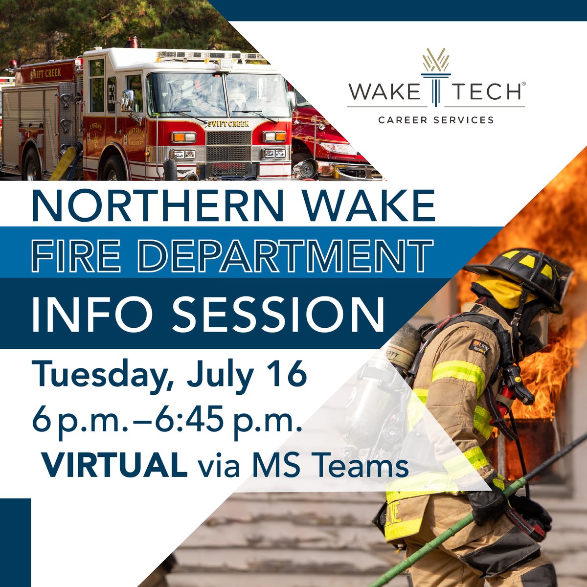 Wake Tech Students (@wtccstudents) on Twitter photo Join <a href="/WakeTechCareers/">Wake Tech Career Services</a> for an interactive discussion with the Northern Wake Fire Department!
Learn about: Employment opportunities, “Career in a Year” Academy, salary and benefits and tuition benefits.
This event will be virtual via MS Teams. Register: bit.ly/FDsummer24 Join <a href="/WakeTechCareers/">Wake Tech Career Services</a> for an interactive discussion with the Northern Wake Fire Department!
Learn about: Employment opportunities, “Career in a Year” Academy, salary and benefits and tuition benefits.
This event will be virtual via MS Teams. Register: bit.ly/FDsummer24