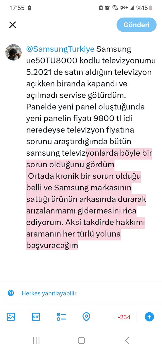 ariahmet47's tweet photo. @SamsungTurkiye Samsung ue50TU8000 kodlu televizyonumu 5.2021 de satın aldığım televizyon açıkken biranda kapandı ve açılmadı servise götürdüm. https://t.co/tLO0qcxFCl