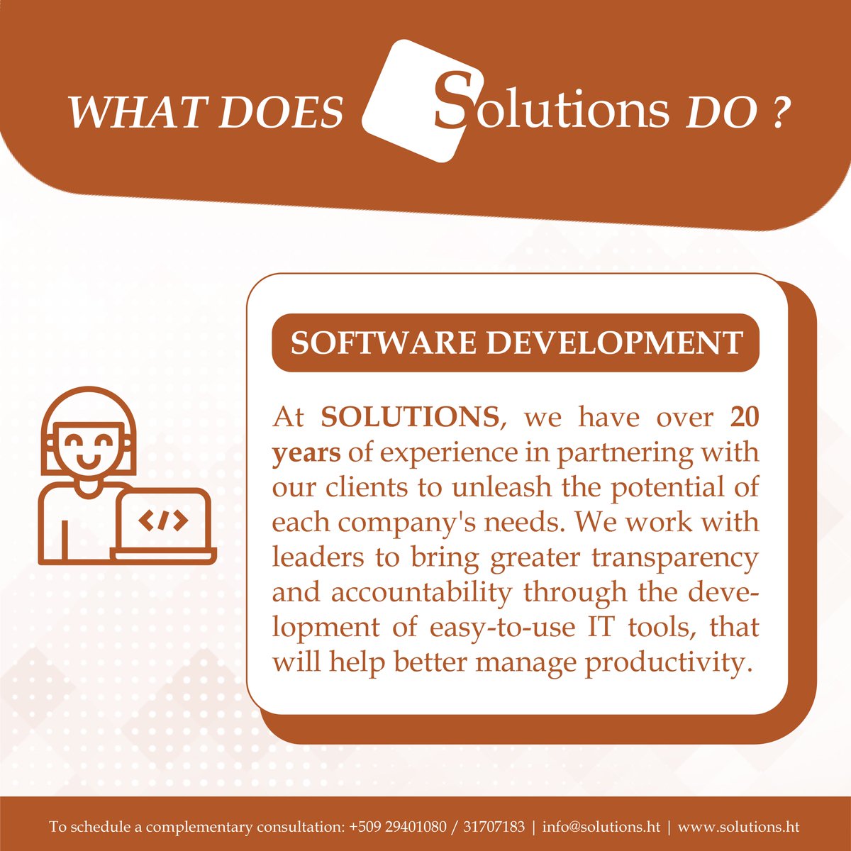 solutionsht's tweet photo. 1/2
What does @solutionsht do?

#softwaredevelopment #ITConsulting #itnetwork #itsupport #customsoftware #madeinhaïti https://t.co/BHTmAyqRtG