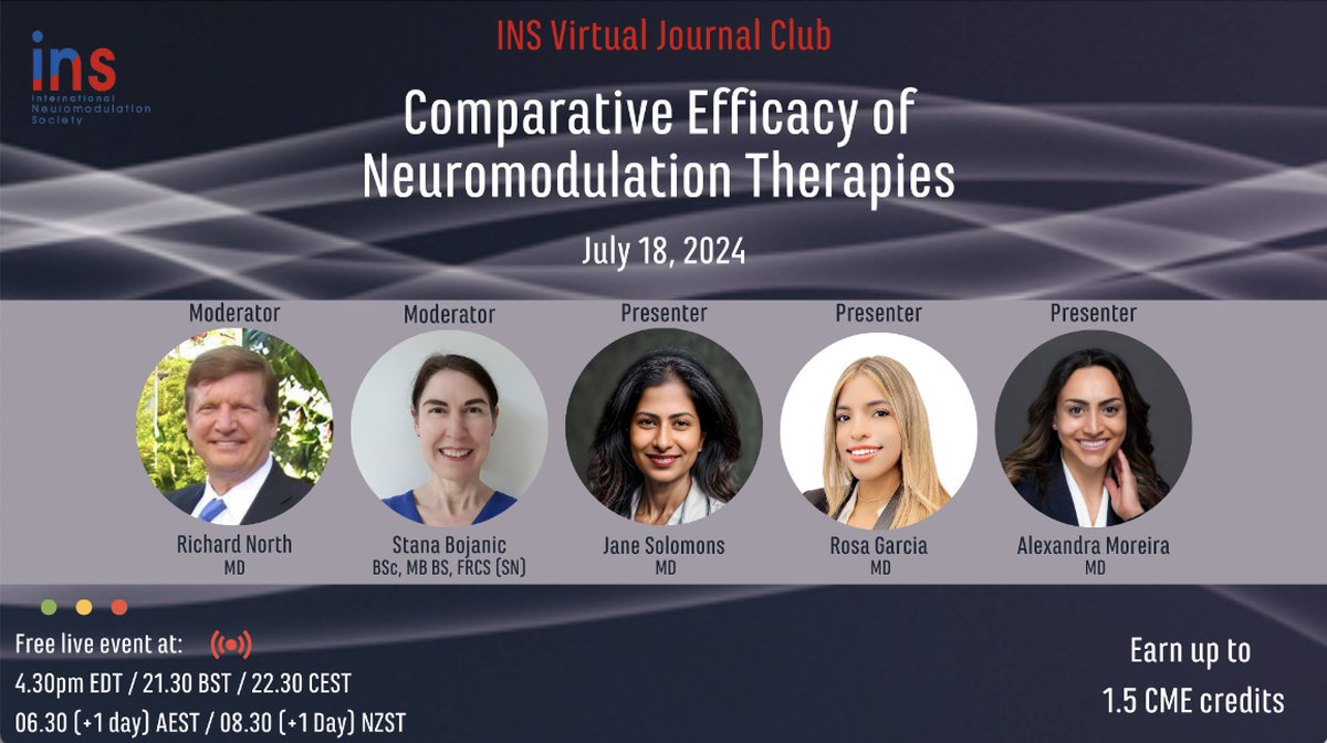 Register for the INS Virtual Journal Club this Thursday: 

bit.ly/JC-July-2024

It covers: #HighFrequency 10,000 Hz and burst #SCS, SCS with/without additional #PNS/field stimulation, and SCS vs #targeteddrugdelivery. 

#INS #Neuromodulation #JournalClub