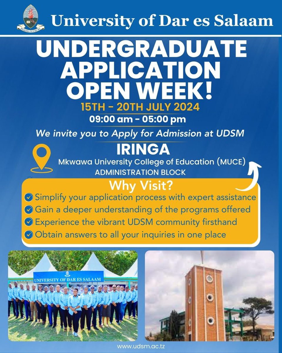 officialmuce's tweet photo. We are here to help you every step of the way. Visit us for guidance and support on your application journey.
——————————————————————————————
Karibu tukuhudumie!!
#udsm
#udsmapplications
#udsmadmissions
#muce
#iringa https://t.co/jnk9cOyipT