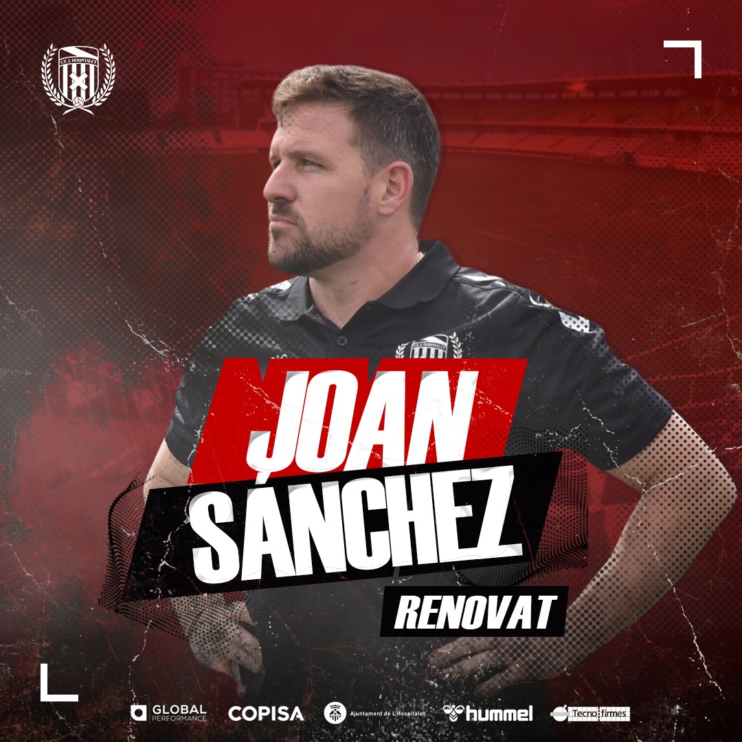 [RENOVACIÓ]

🫡El tècnic <a href="/JoanSC_/">Joan Sánchez Canaleta</a> renova el seu contracte i seguirà dirigint l'equip, complint la segona temporada com a màxim responsable de la banqueta, i tercera al club. Gran compromís i dedicació del tècnic empordanès per comandar l'Hospi! 

#JoanSánchez2025