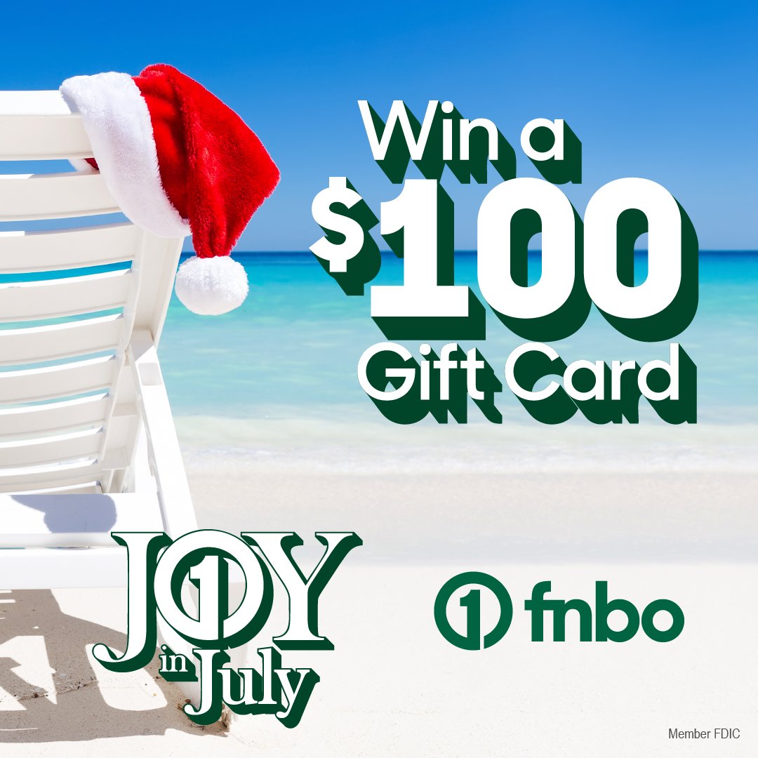 fnbo's tweet photo. 🎶 I’m dreaming of a white….sandy beach…and something special this holiday season! For a chance to win a $100 Visa gift card to help with holiday expenses, follow @FNBO on Facebook and Instagram! ❤️💚 #JoyInJuly #HolidayWishList #ChristmasInJuly https://t.co/9MzfxYOgjC