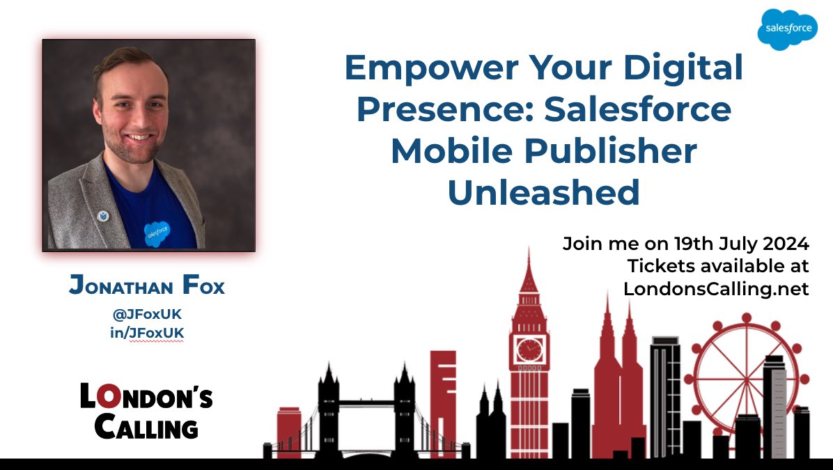 JFoxUK's tweet photo. The agenda is out, tickets are bought, travel arranged… is that you prepared for @LDNsCall on Friday?!
If you’re interested in #Salesforce Mobile Publisher, don’t forget to come to my session!
#LDNsCall #LC24 https://t.co/y95ht1lAFb