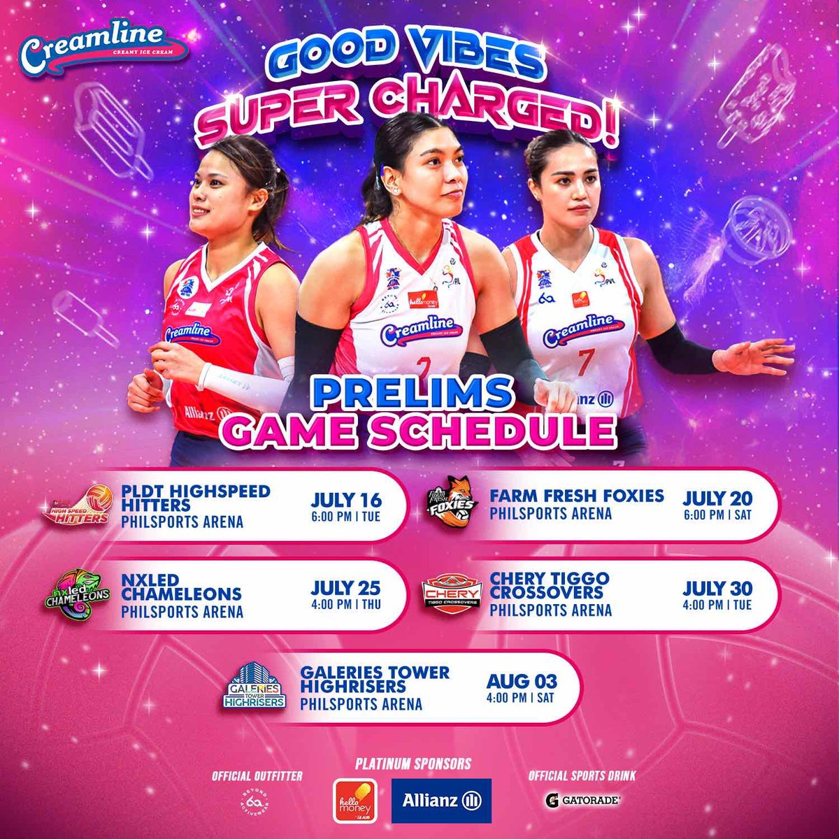 CoolSmashers's tweet photo. Get ready to witness Super Charged Good Vibes! 💪🏻💖

Here’s the official Prelims Game Schedule of the Creamline Cool Smashers.

Mark your calendars, mga ka-vibes! Kitakits! 😉💖

#GoodVibesSuperCharged
#CreamlineCreamyIcecream
#CreamlineCoolSmashers https://t.co/02EVFe3cBB