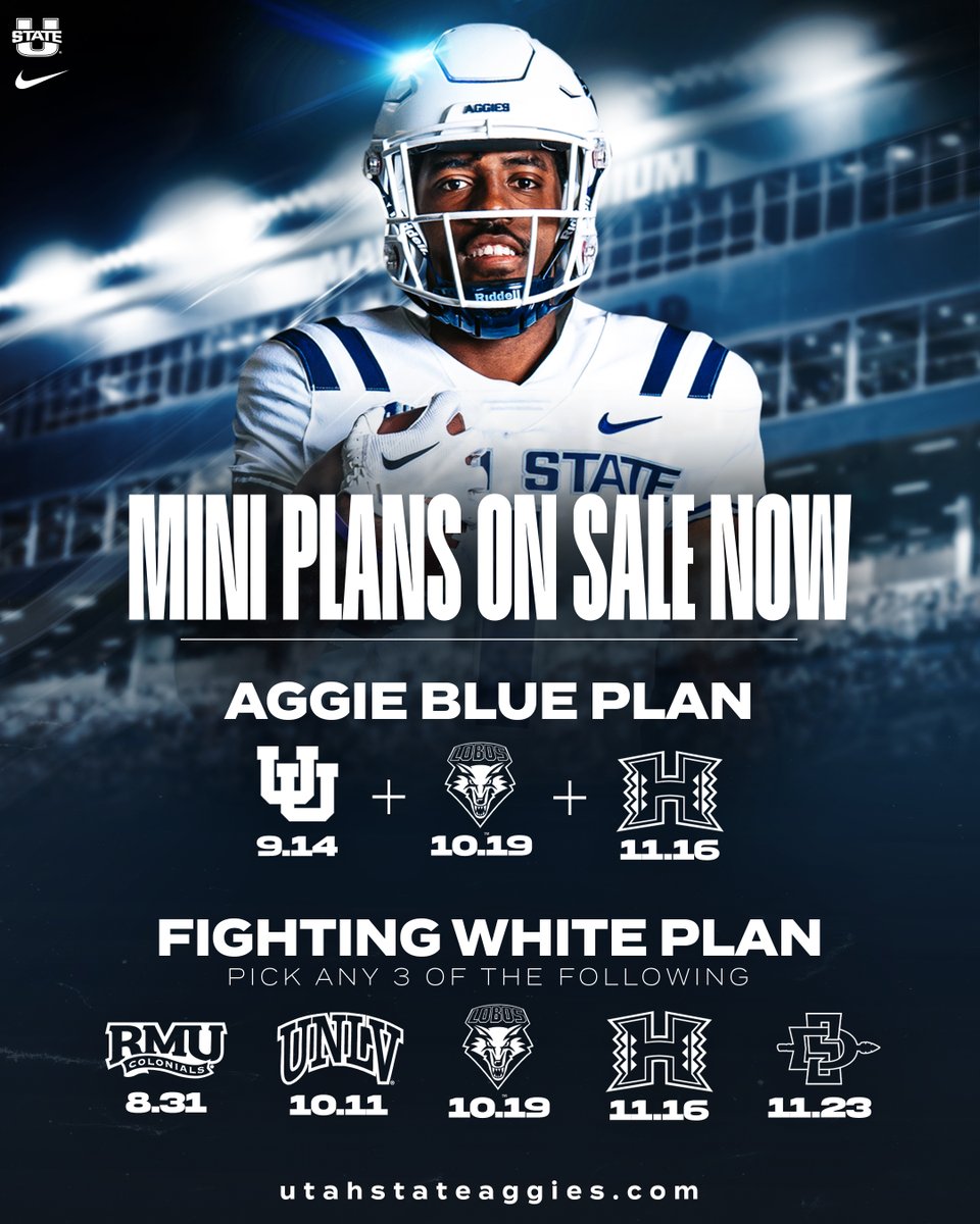 𝟐𝟎𝟐𝟒 𝐌𝐢𝐧𝐢 𝐏𝐥𝐚𝐧𝐬 𝐎𝐧 𝐒𝐚𝐥𝐞 𝐍𝐨𝐰!

𝐀𝐠𝐠𝐢𝐞 𝐁𝐥𝐮𝐞 𝐏𝐥𝐚𝐧:
Utah + New Mexico &amp; Hawaii

𝐅𝐢𝐠𝐡𝐭𝐢𝐧𝐠 𝐖𝐡𝐢𝐭𝐞 𝐏𝐥𝐚𝐧: 
Pick ANY 3 Home Games (excluding Utah)

🎟➡️ bit.ly/3W3RdiD