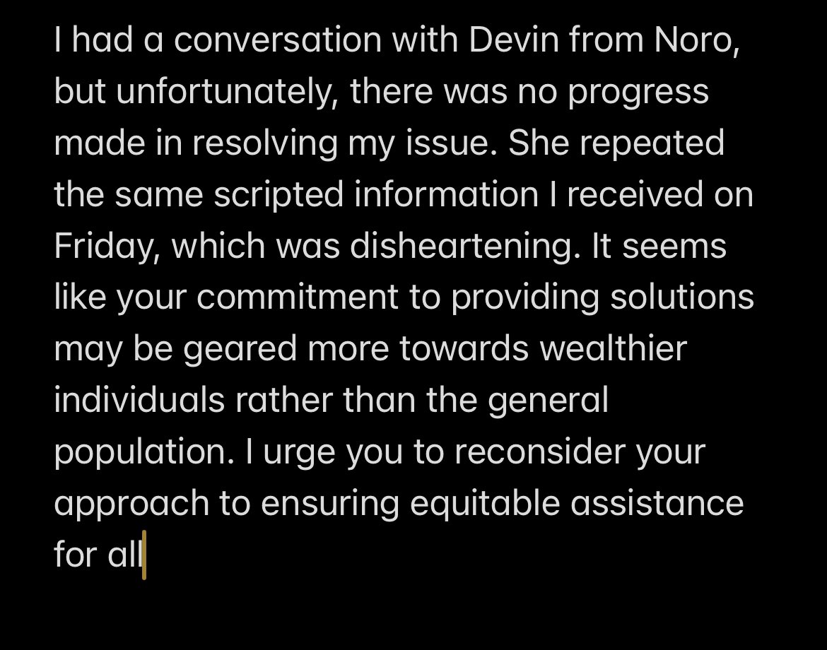 danny_ucp's tweet photo. @novonordiskus I had a conversation with Devin from Noro, but unfortunately, there was no progress made in resolving my issue. She repeated the same scripted information I received on Friday, which was disheartening. https://t.co/Lf3H7QgtBh