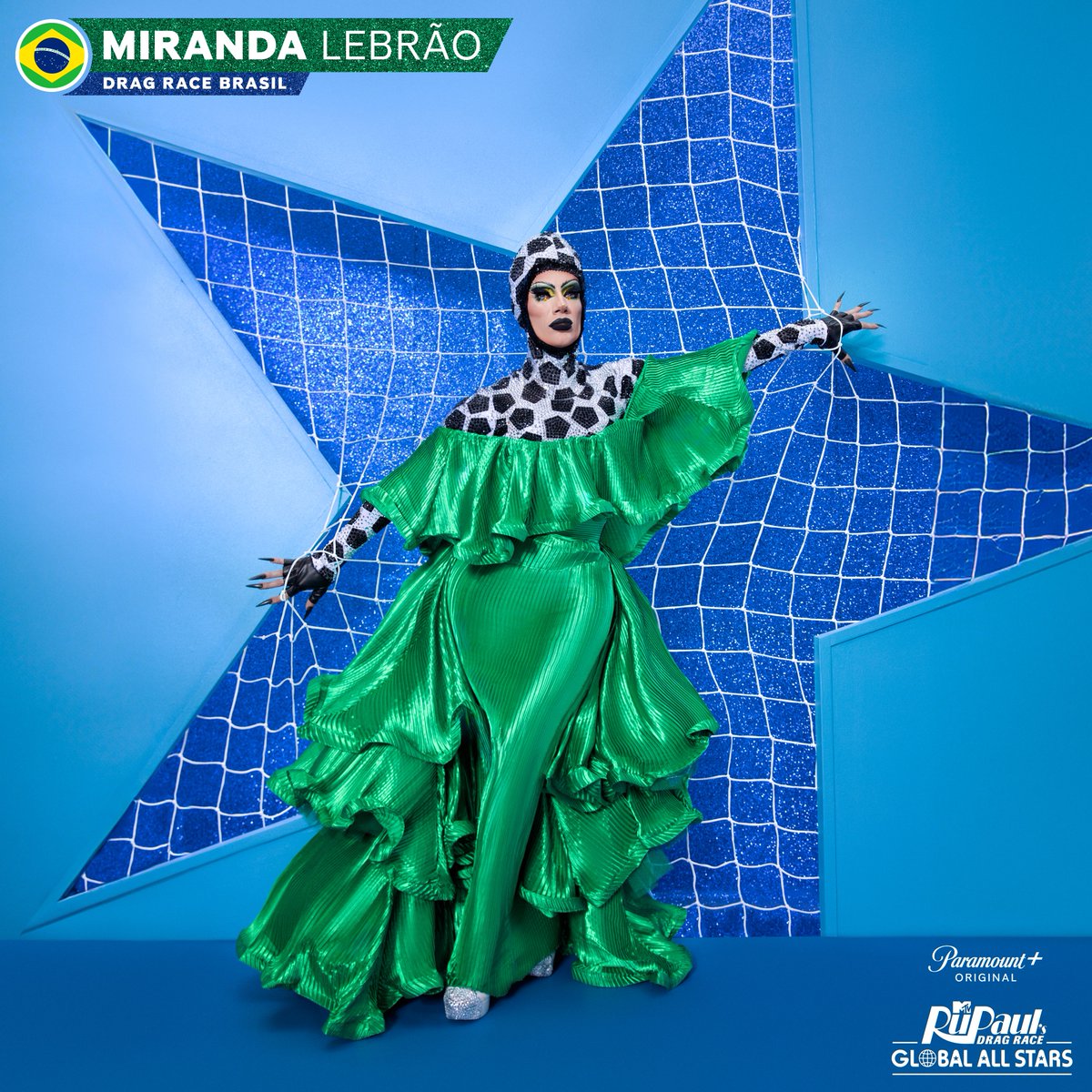 RuPaulsDragRace's tweet image. From Brazil with love! 💚 

@MirandaLeBrao is bringing it to #GlobalAllStars – starts streaming AUGUST 16 on @paramountplus! 💄