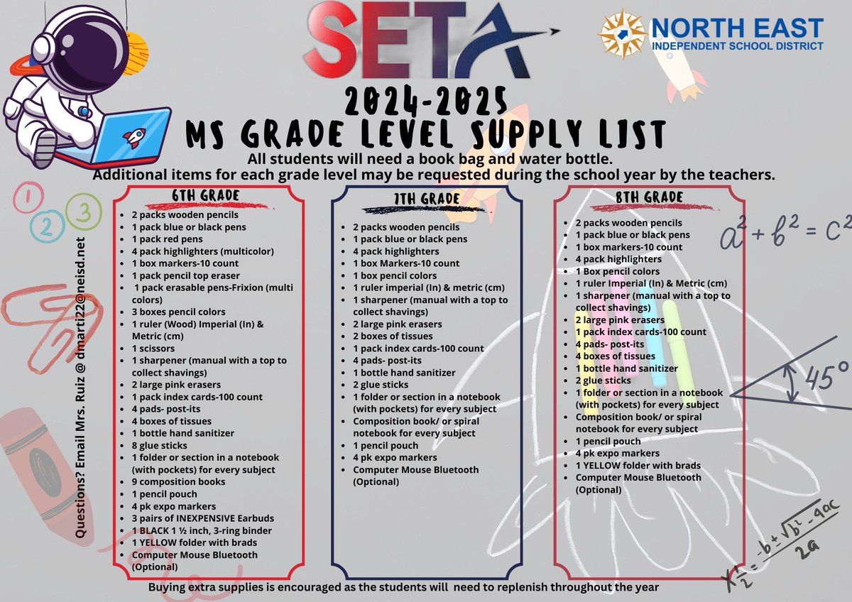 2024-2025 SETA Middle School Supply List is now available!  Ready for an amazing year! @setaneisd