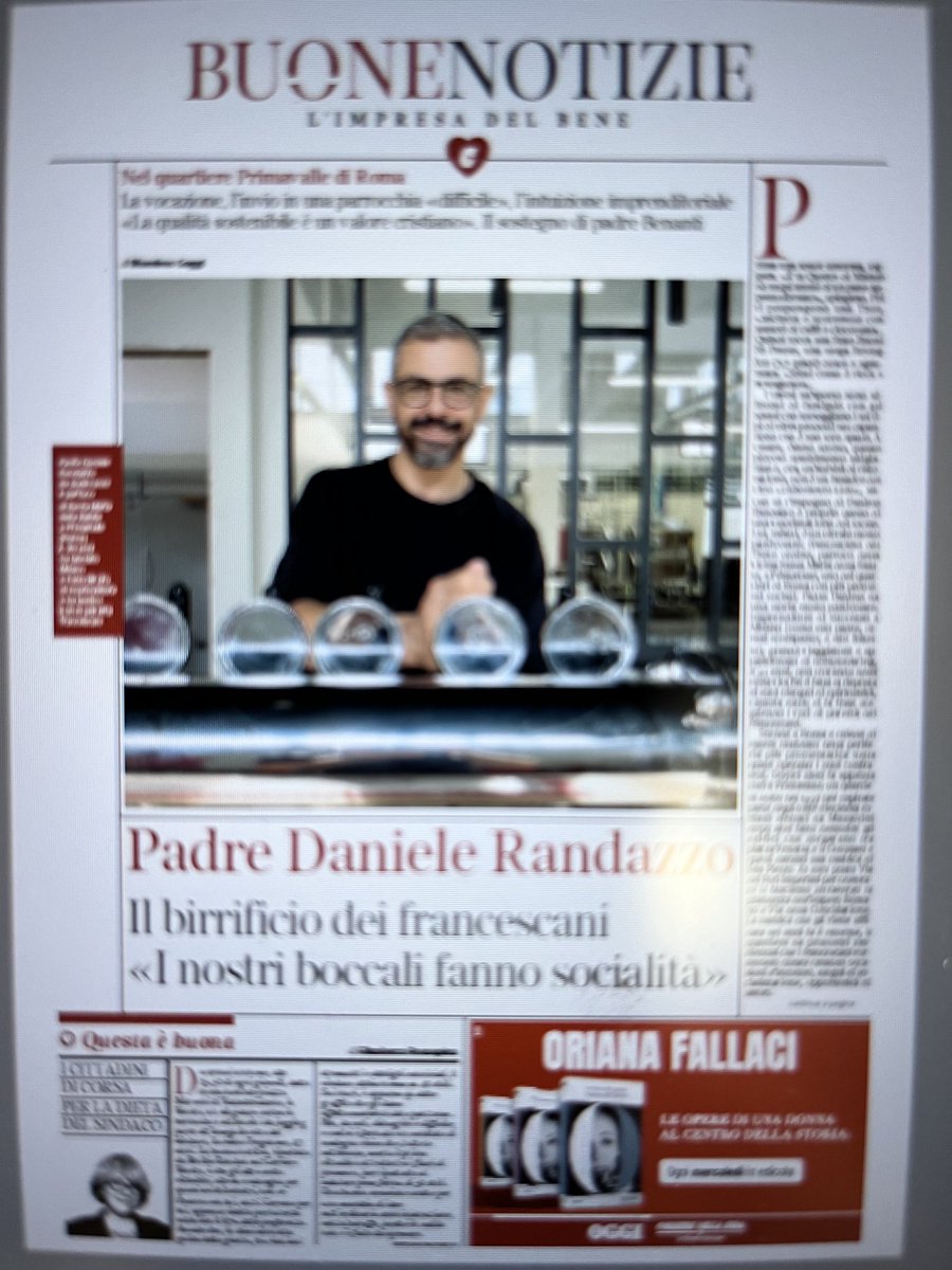 Domani Buone Notizie sarà in edicola tra le pagine del Corriere: in copertina, padre Daniele Randazzo, che nella periferia romana ha avviato, supportato da padre Benanti, il birrificio dei francescani diventato un luogo di socialità⁦ <a href="/paolobenanti/">Paolo Benanti</a>⁩ ⁦<a href="/EliSoglio/">Elisabetta Soglio</a>⁩ ⁦