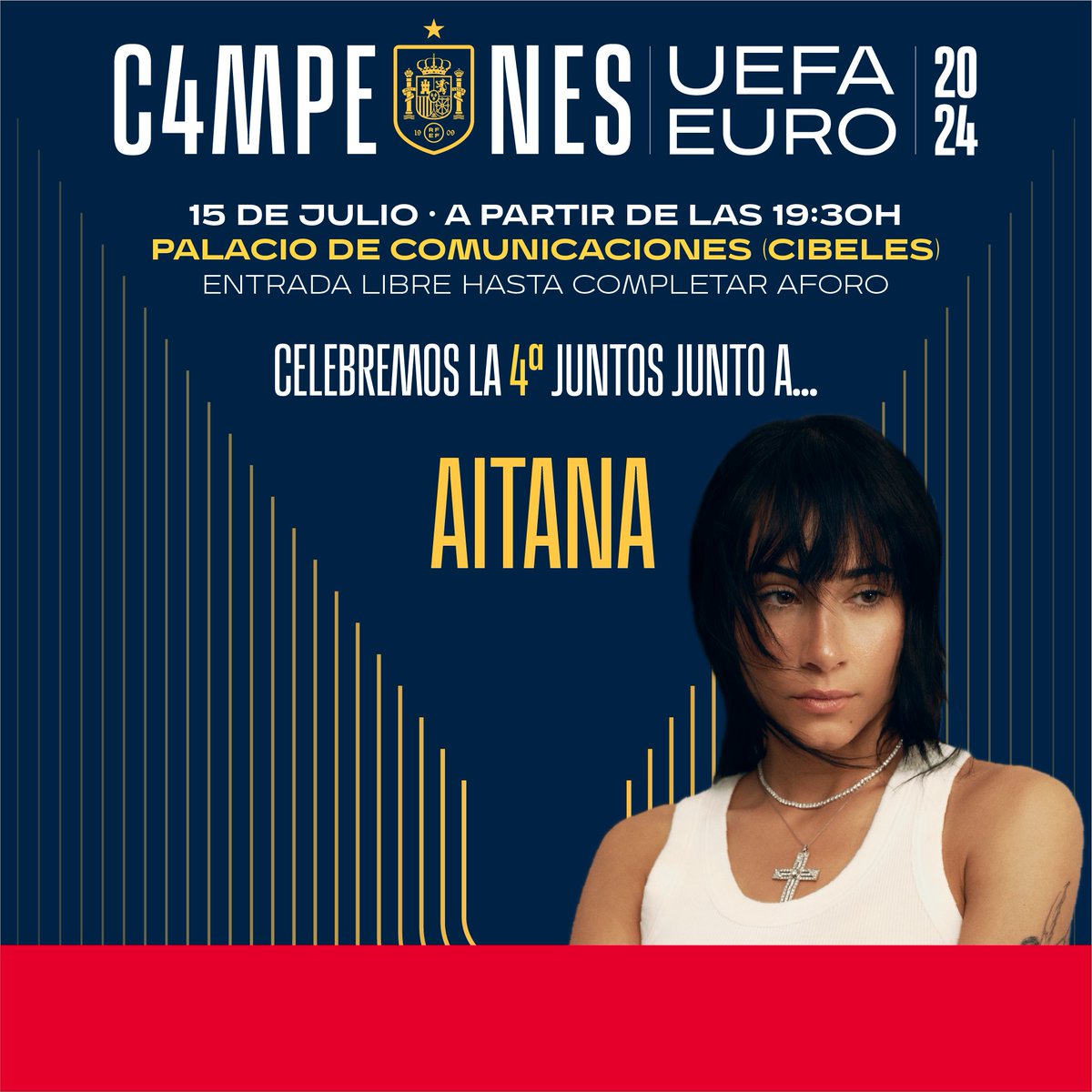 🎶 Porque desde que estás aquiiiiiií,
aquí cerca de miiiiií 🎶

¡¡<a href="/Aitanax/">AITANA</a> 𝗩𝗜𝗘𝗡𝗘 𝗔 𝗟𝗔 𝗙𝗜𝗘𝗦𝗧𝗔 𝗗𝗘 𝗠𝗔𝗗𝗥𝗜𝗜𝗜𝗜𝗜𝗜𝗜𝗜𝗗!!

😍 ¡¡Te esperamos con los #C4MPEONES de Europa, 𝗔𝗜𝗧𝗔𝗡𝗔!!

#VamosEspaña