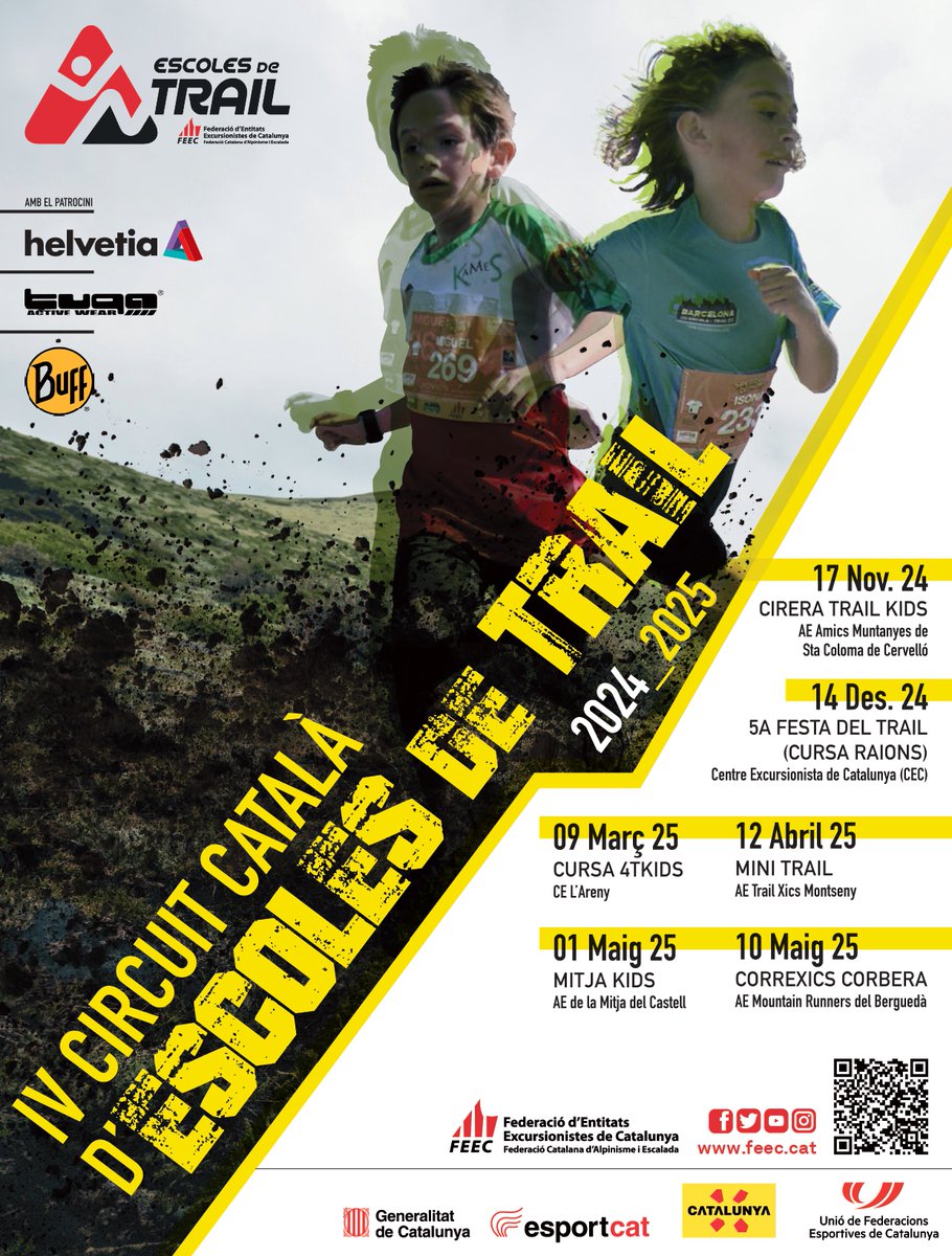 📢 Us presentem el nou calendari del IV Circuit Català d'Escoles de Trail 🏃‍♀️⛰️

✅ 6 curses
✅ Arreu del país 
✅ Dels 6 als 14 anys 
✅ U12 i U14 competitives
✅ Nous premis 
✅ Molt bon ambient 

➕ INFO ➡️tuit.cat/n39ru

#sentlamuntanya #sommuntanya #escolestrail