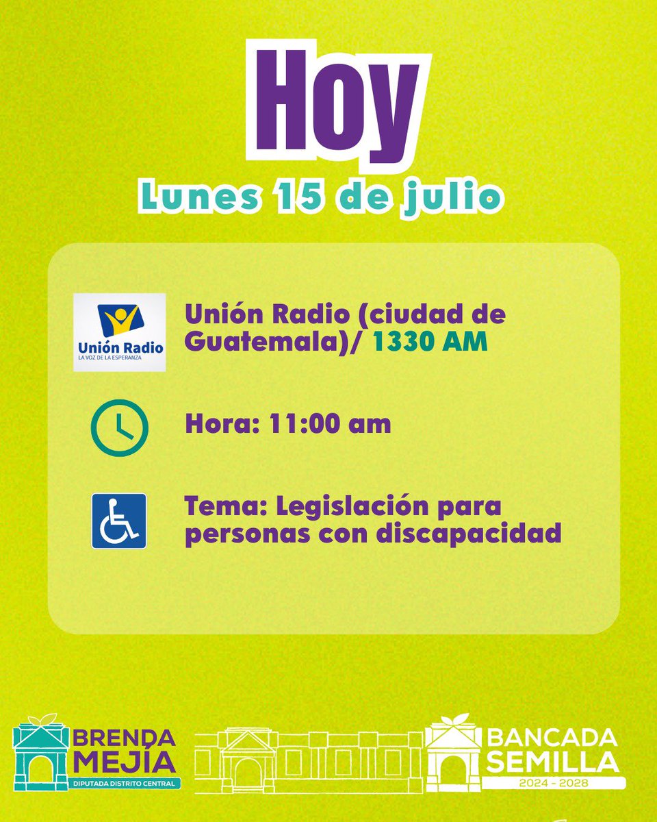 brendamejialo's tweet photo. Buen día, hoy estaré conversando en Radio Unión, aquí⤵️ te dejo las frecuencias donde puedes escuchar. También puedes estar pendiente de las redes sociales.
📆 lunes 15 de julio de 2024.
⏱️ 11:00 am.
🌱💪👊🥰🌱
#BancadaSemillaGT #SoyTuVozYTuVoto #Guatemalagt #agenda #radiounion https://t.co/LGOtMJm38F