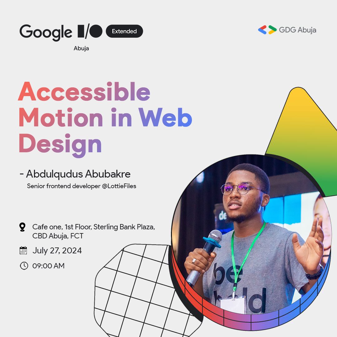 gdgabuja's tweet photo. Speaker Alert!🚀
Meet Abdulqudus Abubakre, a front end developer passionate about creating inclusive digital experiences! 

Join us, July 27th and get ready to learn as he will be sharing practical insights; a session that will revolutionize the way u design for inclusivity! https://t.co/EDir9DqErc