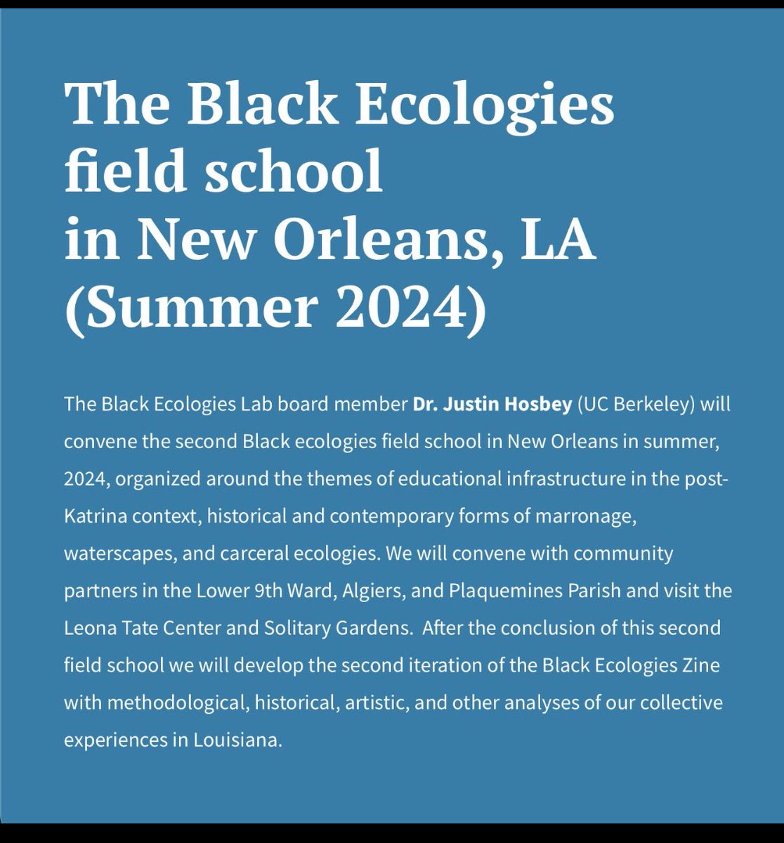 RogueChieftan's tweet photo. I’m excited to head to New Orleans for the second Black Ecologies Field School. It’ll be great to see ⁦@TheBlackEcoFem⁩, ⁦@JTRoane,⁩ ⁦@daniellepurifoy⁩, Justin Hosbey, and so many others! https://t.co/tFb7vaNx3S