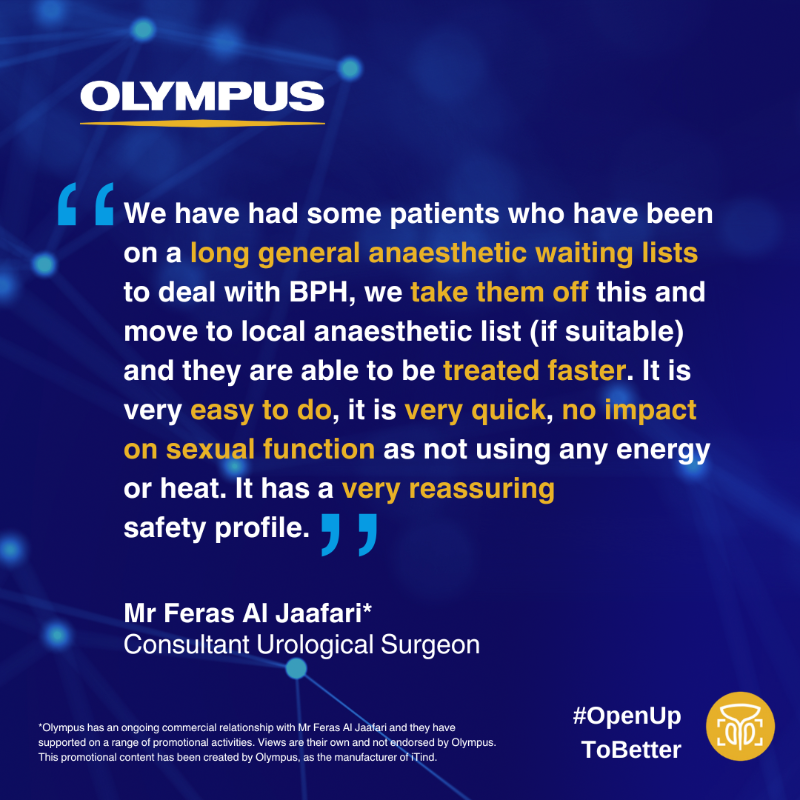 OlympusMedUKIE's tweet photo. With the preservation of sexual function an important factor for patients choosing a BPH solution, have you thought about adding iTind to your BPH portfolio?  @ferasjaafari tells us his thoughts on the benefits of iTind.

#OpenUptoBetter BPH solutions now
https://t.co/ud3jowa0e1