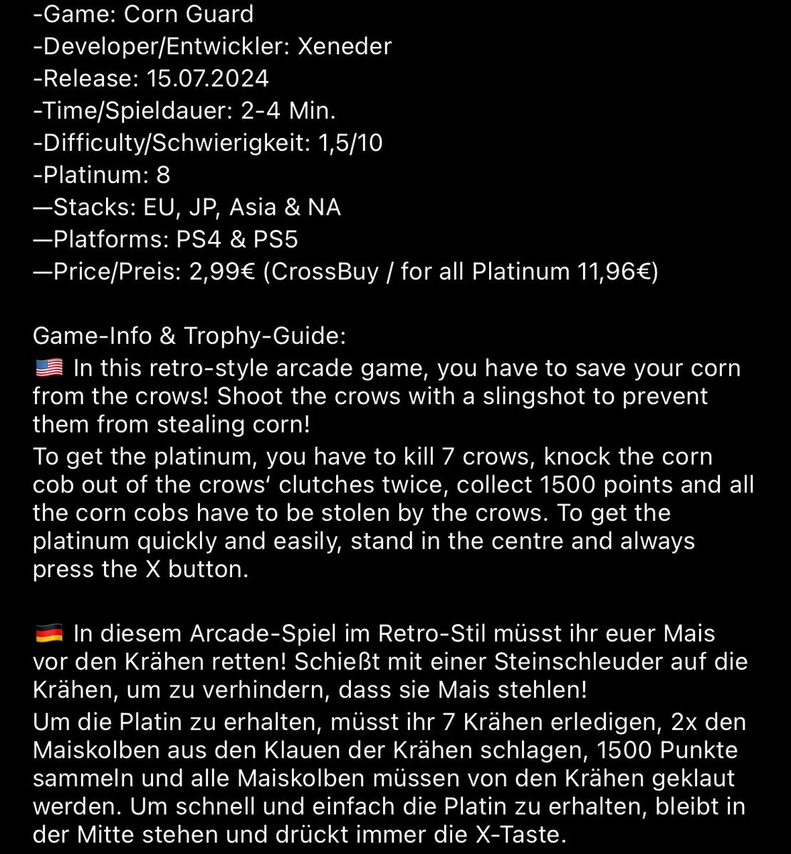 marcelreise11's tweet photo. Since today #CornGuard by @xeneder_team is available.
https://t.co/UmU1QLVkxI
@SilentGhost86 @PSN_Robert2567 @Platingamer73 @TrophyN3rd @SadoMarco_ @DerPlatinjunge @Saphira3686 @IBadDriverI @Luc0rval https://t.co/OkZbZwwkF4