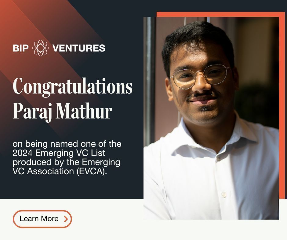 We are thrilled to announce that the Emerging Venture Capitalists Association (EVCA) has named BIP Ventures VP Paraj Mathur to their 2024 Emerging VC List. He is among 25 VC leaders to be recognized for leadership in the sector. Congratulations, Paraj! 📣 buff.ly/463tLqw