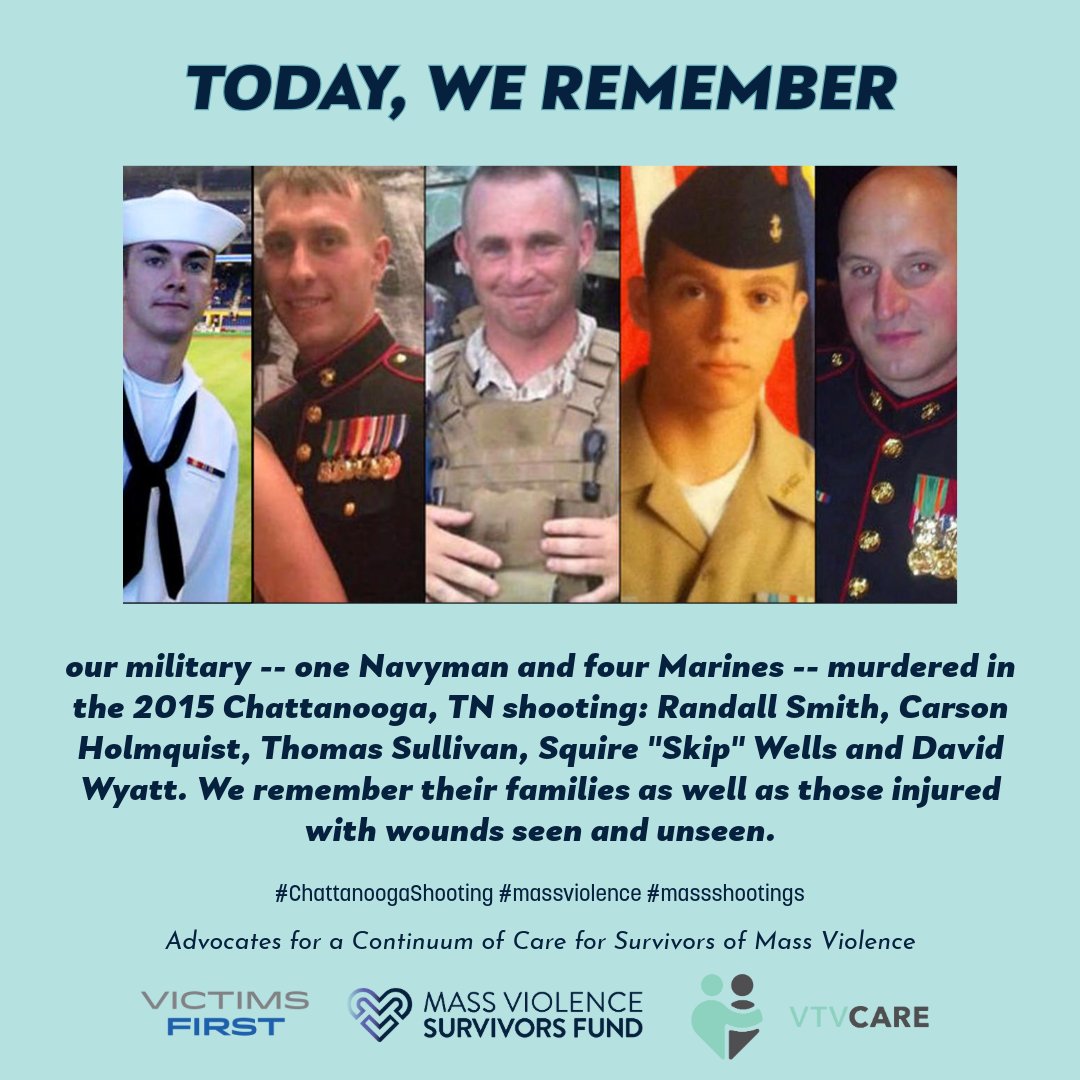 mass_fund's tweet photo. We remember the servicemen senselessly gunned down in a domestic mass shooting on July 16, 2015, in Chattanooga, TN. https://t.co/nBsD5TiACu