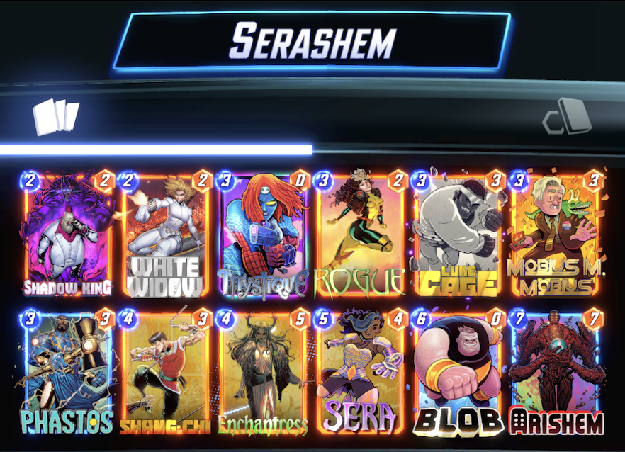 KFE_3_Snap's tweet photo. Sera is back! (not that she was ever gone)
Went all the way to infinite with this Sera-tech Arishem build. Turn 2 phastos &amp; turn 4 Sera feel OP at times.  Added White Widow during Bar Sinister hot location. @MarvelSnapRocks @MarvelSnapDecks @MarvelSnapZone https://t.co/I3QFdnOsCV